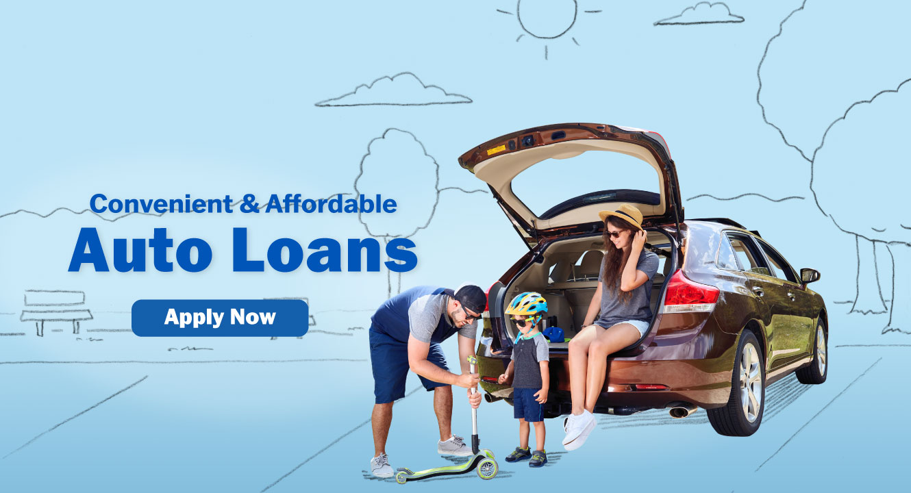 Family on back of a car with Auto Loan text